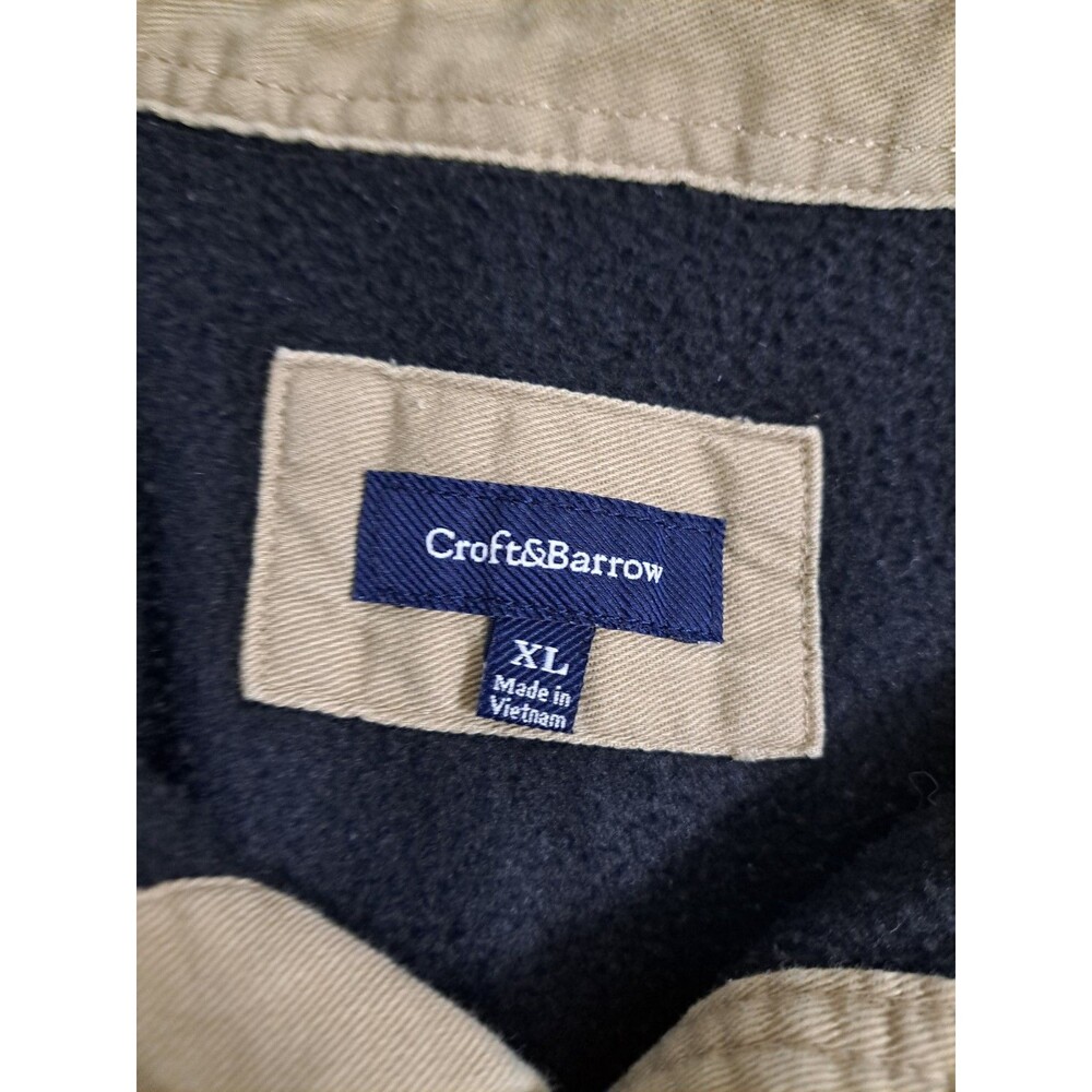 Croft Barrow Mens XL Canvas Chore Jacket Shirt Fleece Lined Coat Khaki Field - Picture 5 of 12